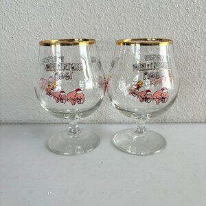 Delirium Tremens Noel Belgian Beer Glass 25cl Gold Rim Pink Elephant Set of 2